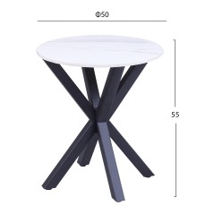 ΒΟΗΘΗΤΙΚΟ ΤΡΑΠΕΖΑΚΙ ΣΤΡΟΓΓΥΛΟ FB99473.06 WHITE MARBLE ΕΠΙΦΑΝΕΙΑ ΜΑΥΡΗ ΒΑΣΗ Φ50x55Υεκ.