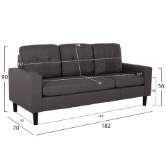 ΓΩΝΙΑΚΟΣ ΚΑΝΑΠΕΣ 3-ΘΕΣΙΟΣ FB93237.01 ΓΚΡΙ ΥΦΑΣΜΑ-ΜΑΥΡΑ ΨΗΛΑ ΠΟΔΙΑ 182x122x90Υεκ.