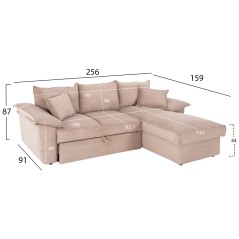 ΓΩΝΙΑΚΟΣ ΚΑΝΑΠΕΣ-ΚΡΕΒΑΤΙ ΜΕ ΑΠΟΘ.ΧΩΡΟ FB93276.01R ΜΠΕΖ ΥΦΑΣΜΑ 256x91-159x87Υεκ.