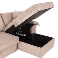 ΓΩΝΙΑΚΟΣ ΚΑΝΑΠΕΣ-ΚΡΕΒΑΤΙ ΜΕ ΑΠΟΘ.ΧΩΡΟ FB93276.01R ΜΠΕΖ ΥΦΑΣΜΑ 256x91-159x87Υεκ.