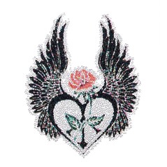 Αυτοκόλλητο Tattoo Ιριδίζον Σώματος Καρδιά με Φτερά και Τριαντάφυλλο