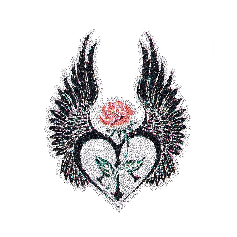 Αυτοκόλλητο Tattoo Ιριδίζον Σώματος Καρδιά με Φτερά και Τριαντάφυλλο