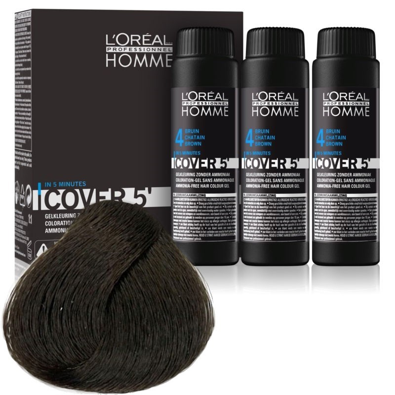 L’oreal Professionnel Homme Cover 5' 3x50ml N°4 Μεσαίο καφέ