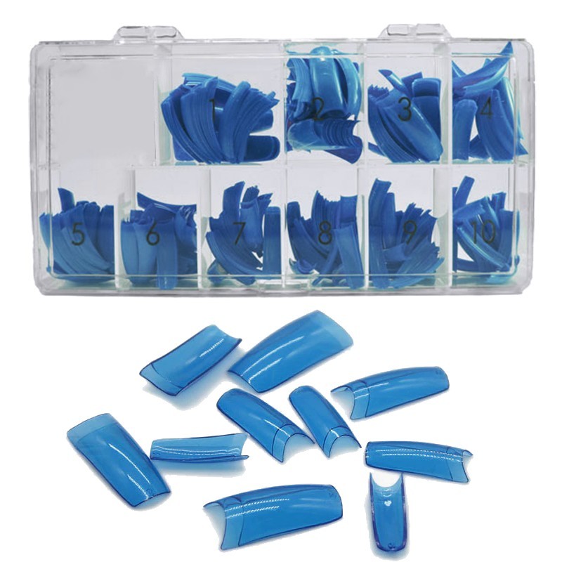 Χρωματιστά τεχνητά νύχια tips σε χρώμα ημιδιάφανο μπλε με κανονική θέση επικόλλησης 500τεμ.
