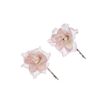 Τσιμπιδάκια μαλλιών διακοσμημένα με λουλούδι σε λευκή και ροζ απόχρωση