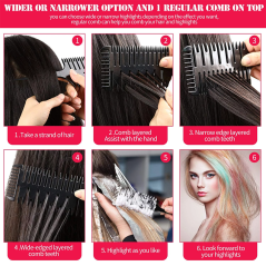 Επαγγελματική χτένα 3-Way για ανταύγειες και balayage Μαύρη