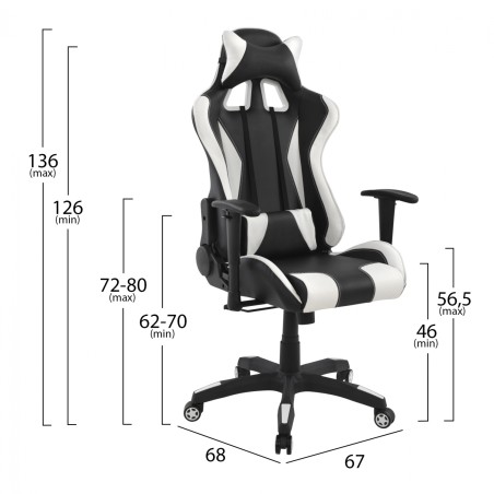 ΚΑΡΕΚΛΑ ΓΡΑΦΕΙΟΥ GAMING FB91062.04 ΜΑΥΡΟ ΛΕΥΚΟ PU 67x68x136 εκ.