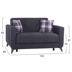 ΚΑΝΑΠΕΣ 2ΘΕΣΙΟΣ FB93165.20 ΓΚΡΙ ΜΕ ΑΝΘΡΑΚΙ ΠΟΔΙΑ 150x80x83 εκ.