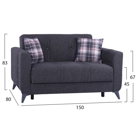 ΚΑΝΑΠΕΣ 2ΘΕΣΙΟΣ FB93165.20 ΓΚΡΙ ΜΕ ΑΝΘΡΑΚΙ ΠΟΔΙΑ 150x80x83 εκ.