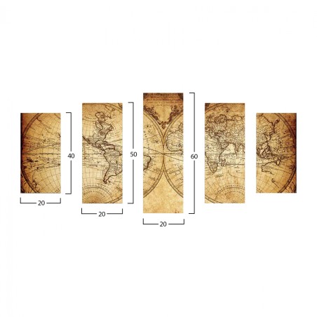 ΠΕΝΤΑΠΤΥΧΟΣ ΠΙΝΑΚΑΣ MDF VINTAGE WORLD MAP HM97206.06 100X60x0,3 εκ.