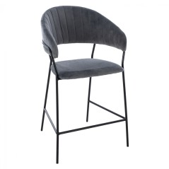 MEDIUM HEIGHT STOOL FB98734.01 GRAY VELVET WITH BLACK FRAME 60x55x100Y cm.