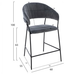 MEDIUM HEIGHT STOOL FB98734.01 GRAY VELVET WITH BLACK FRAME 60x55x100Y cm.